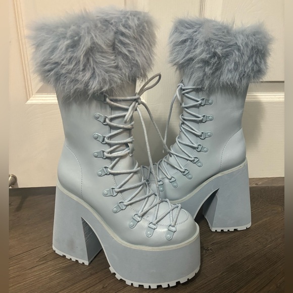 Dolls Kill Shoes - Dolls Kill / Sugar Thrillz Blue Snow Bunny Lace-Up Boots